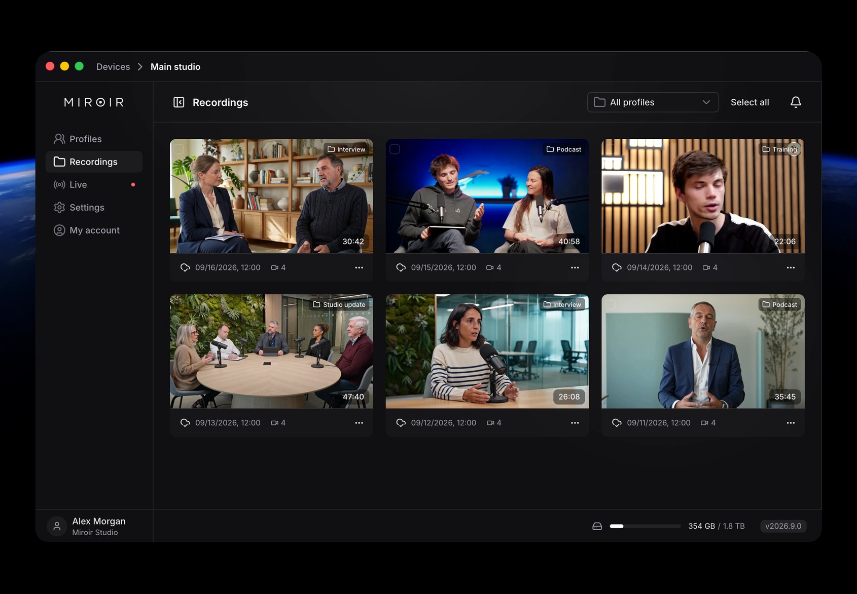 Miroir Remote: recordings library with previews