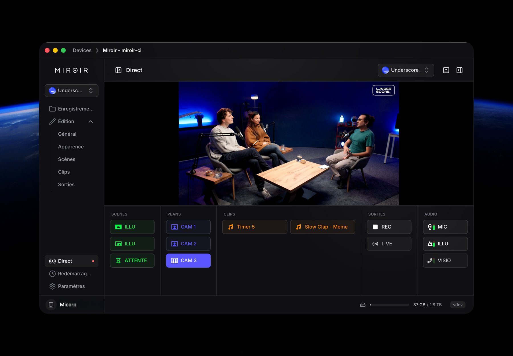 Miroir Remote — live remote control panel